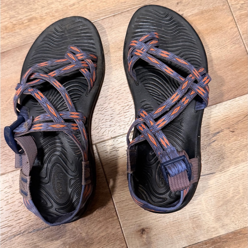 Chaco Women's Black Sandals with Navy and Orange Straps